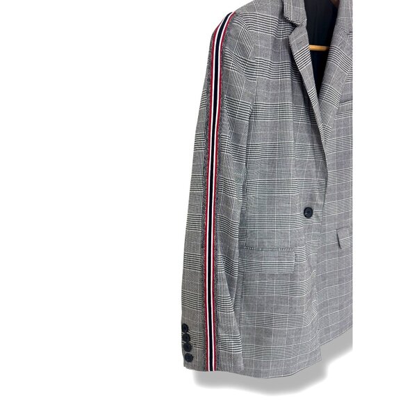 Black‎ White Houndstooth Print Blazer Jacket Striped Sleeves Size Small Red - Picture 2 of 9